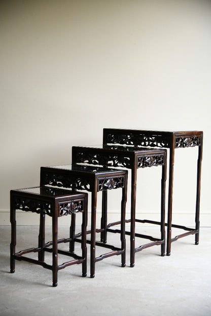 Antique Chinese Carved Hardwood Quartetto Nest of Tables