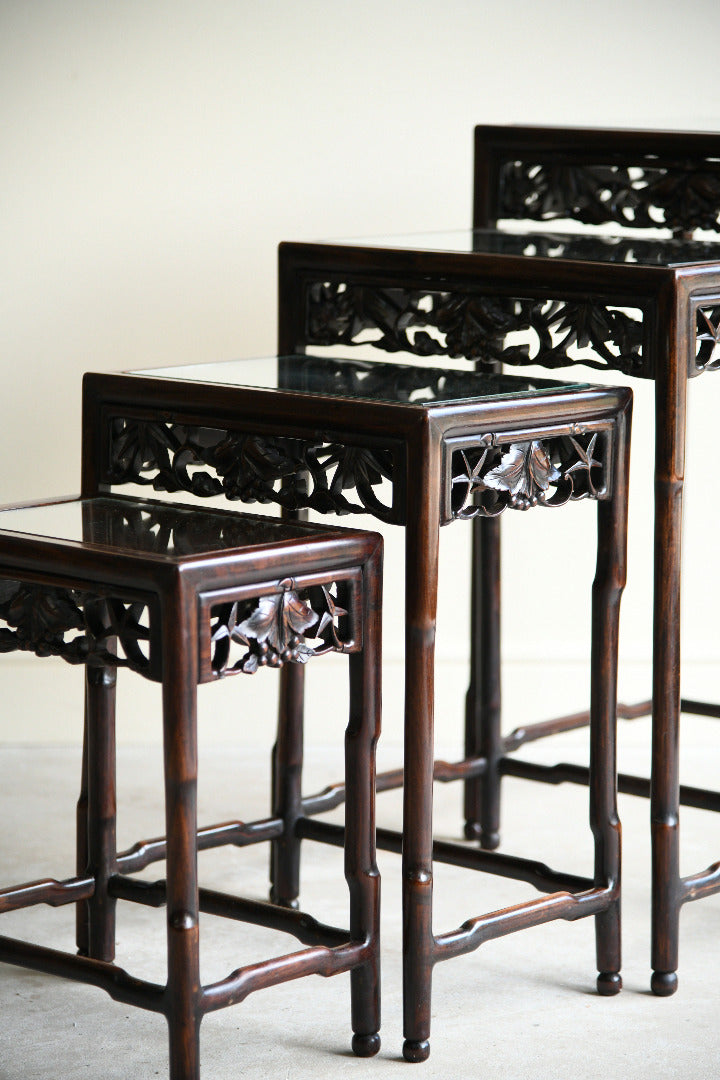 Antique Chinese Carved Hardwood Quartetto Nest of Tables