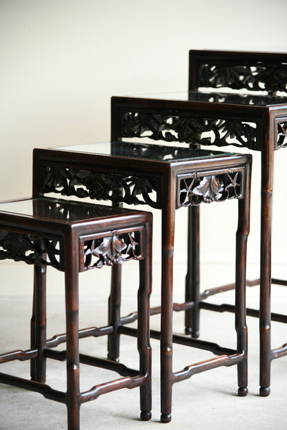 Antique Chinese Carved Hardwood Quartetto Nest of Tables