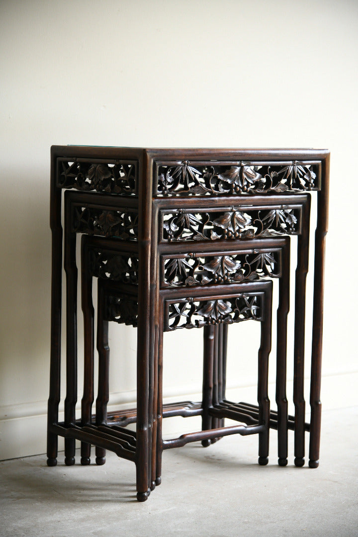 Antique Chinese Carved Hardwood Quartetto Nest of Tables
