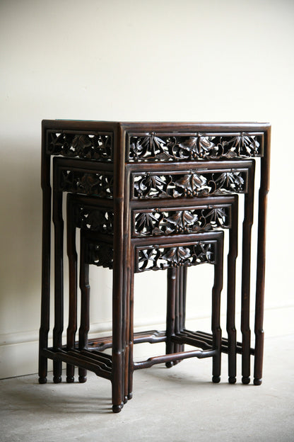 Antique Chinese Carved Hardwood Quartetto Nest of Tables