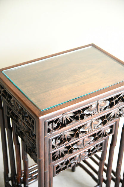 Antique Chinese Carved Hardwood Quartetto Nest of Tables