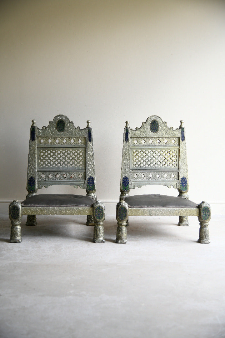 Pair of Vintage Indian Silvered Pidha Chairs