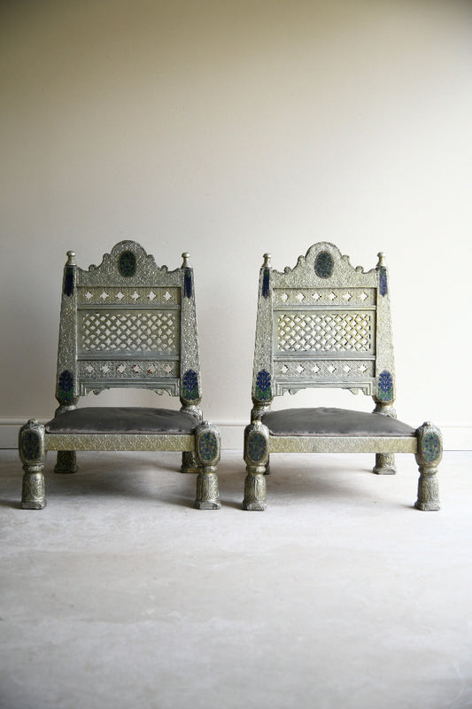 Pair of Vintage Indian Silvered Pidha Chairs