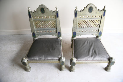 Pair of Vintage Indian Silvered Pidha Chairs
