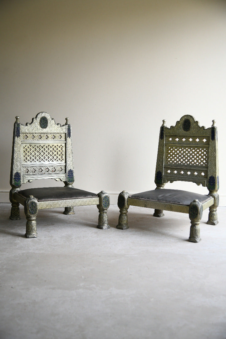 Pair of Vintage Indian Silvered Pidha Chairs
