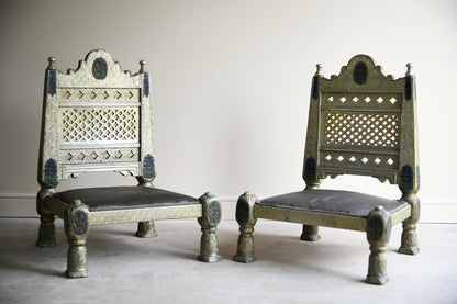 Pair of Vintage Indian Silvered Pidha Chairs