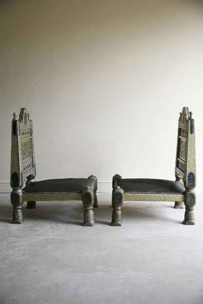 Pair of Vintage Indian Silvered Pidha Chairs