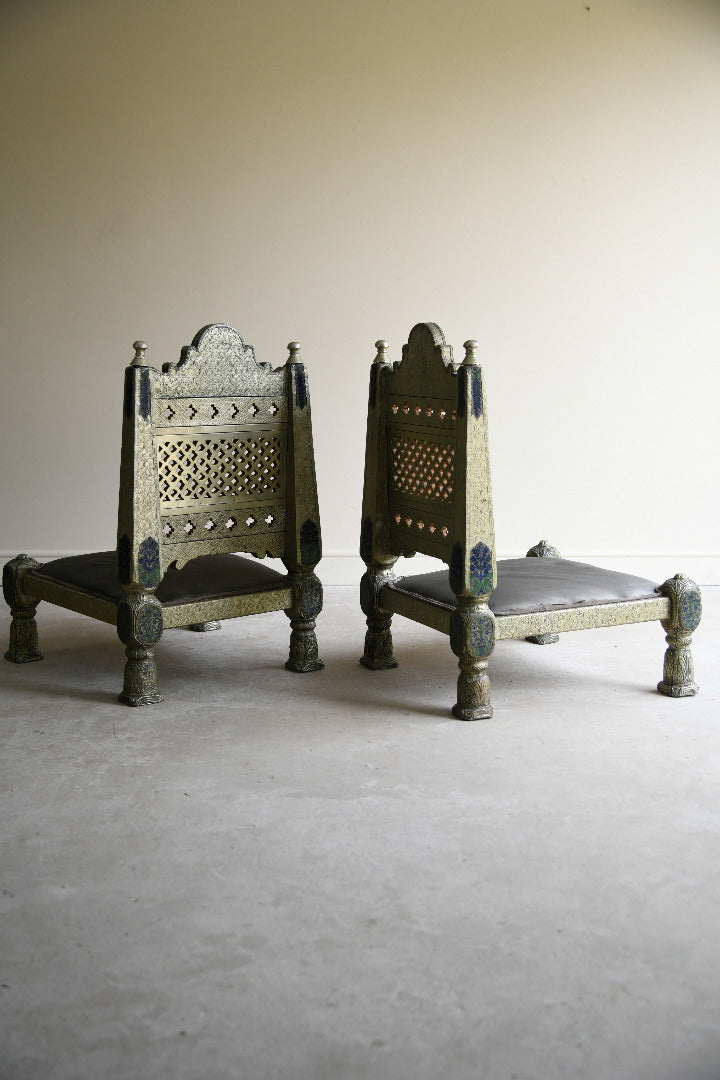 Pair of Vintage Indian Silvered Pidha Chairs