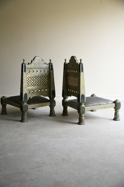 Pair of Vintage Indian Silvered Pidha Chairs