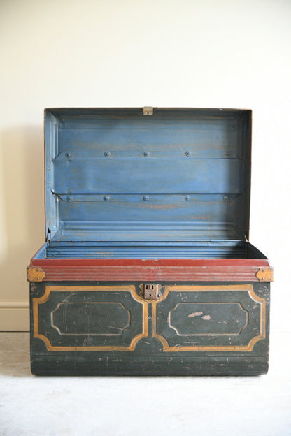 Antique Painted Tin Trunk