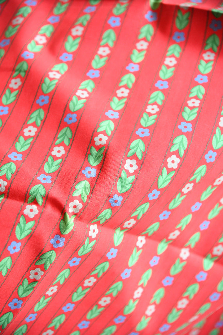 Vintage Laura Ashley Red Floral Stripe Fabric