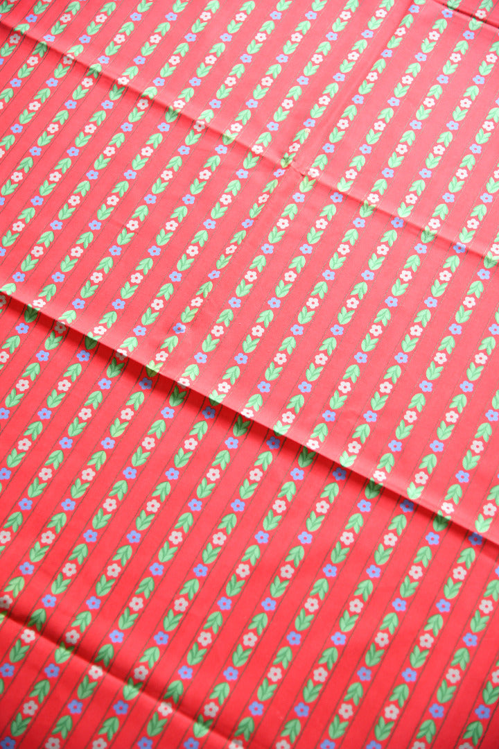 Vintage Laura Ashley Red Floral Stripe Fabric