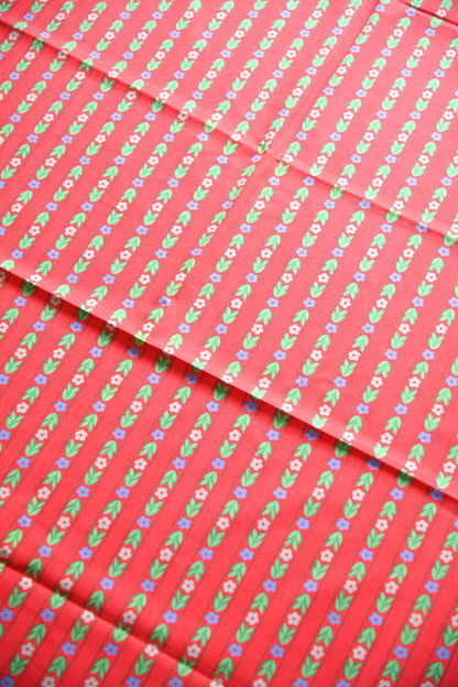 Vintage Laura Ashley Red Floral Stripe Fabric