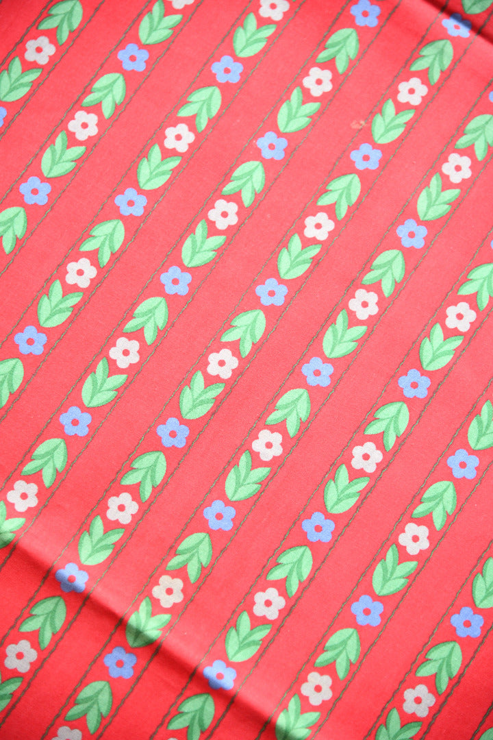 Vintage Laura Ashley Red Floral Stripe Fabric