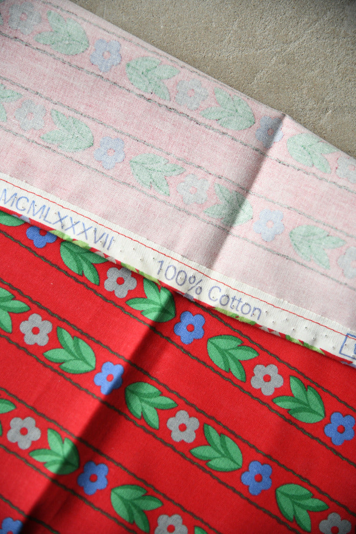 Vintage Laura Ashley Red Floral Stripe Fabric