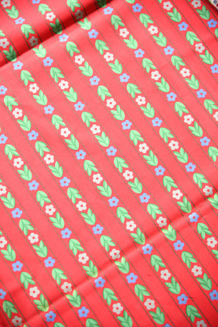 Vintage Laura Ashley Red Floral Stripe Fabric