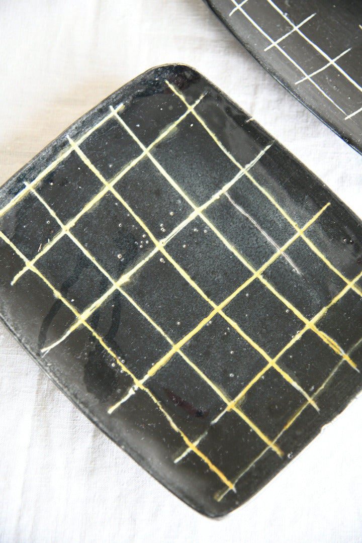 Pair of Vintage Black Studio Pottery Dishes