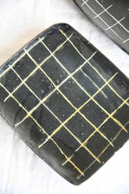 Pair of Vintage Black Studio Pottery Dishes