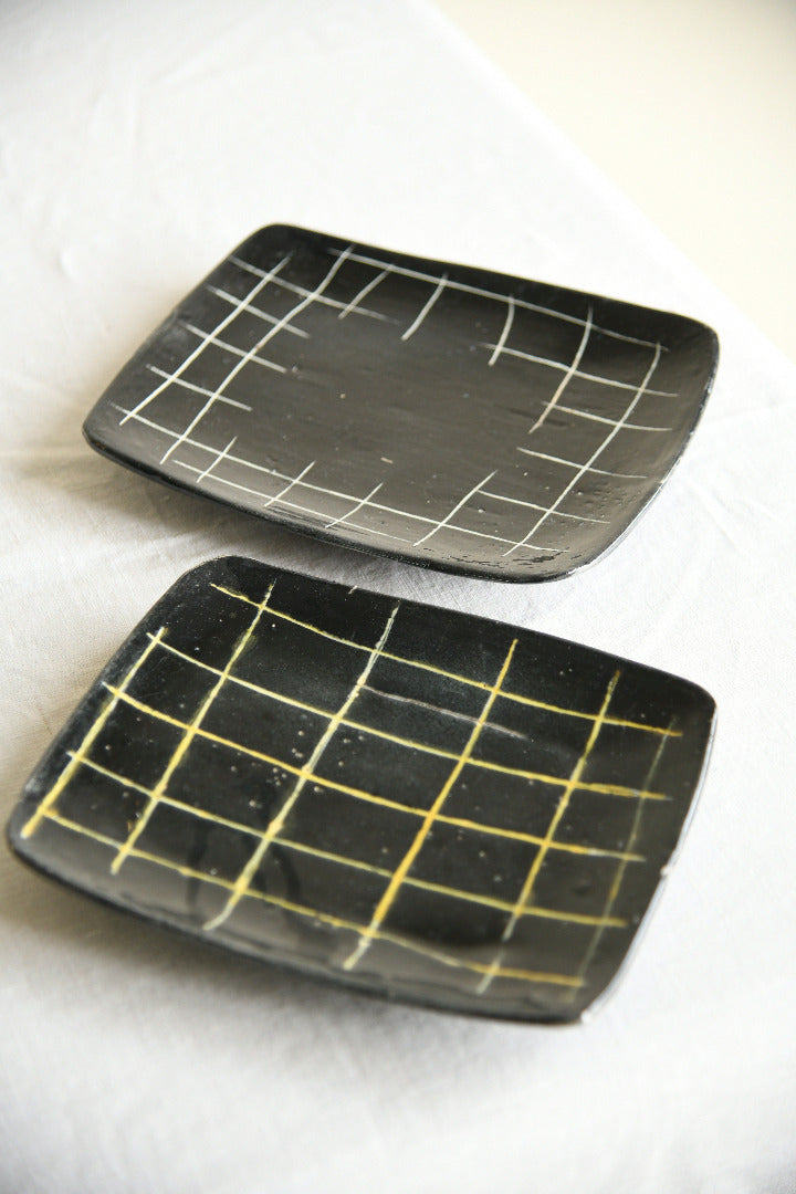 Pair of Vintage Black Studio Pottery Dishes