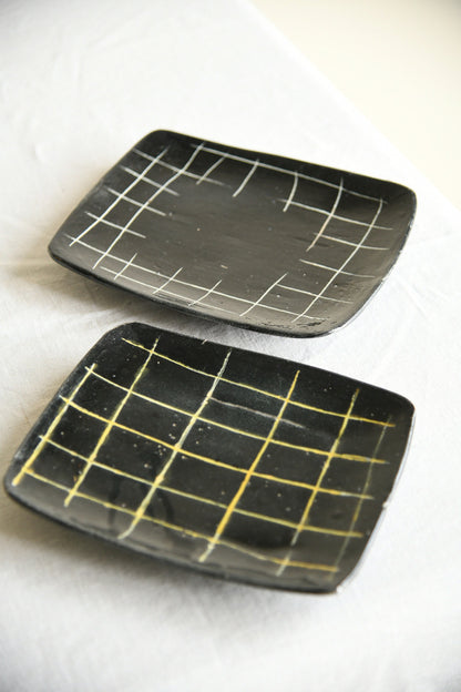 Pair of Vintage Black Studio Pottery Dishes