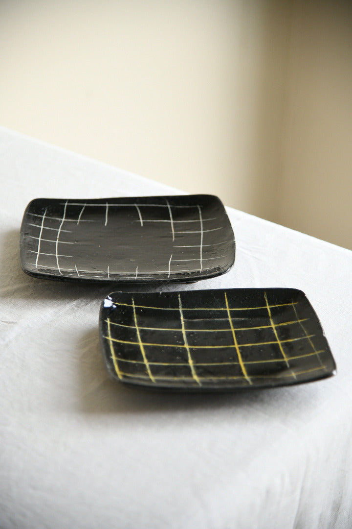 Pair of Vintage Black Studio Pottery Dishes