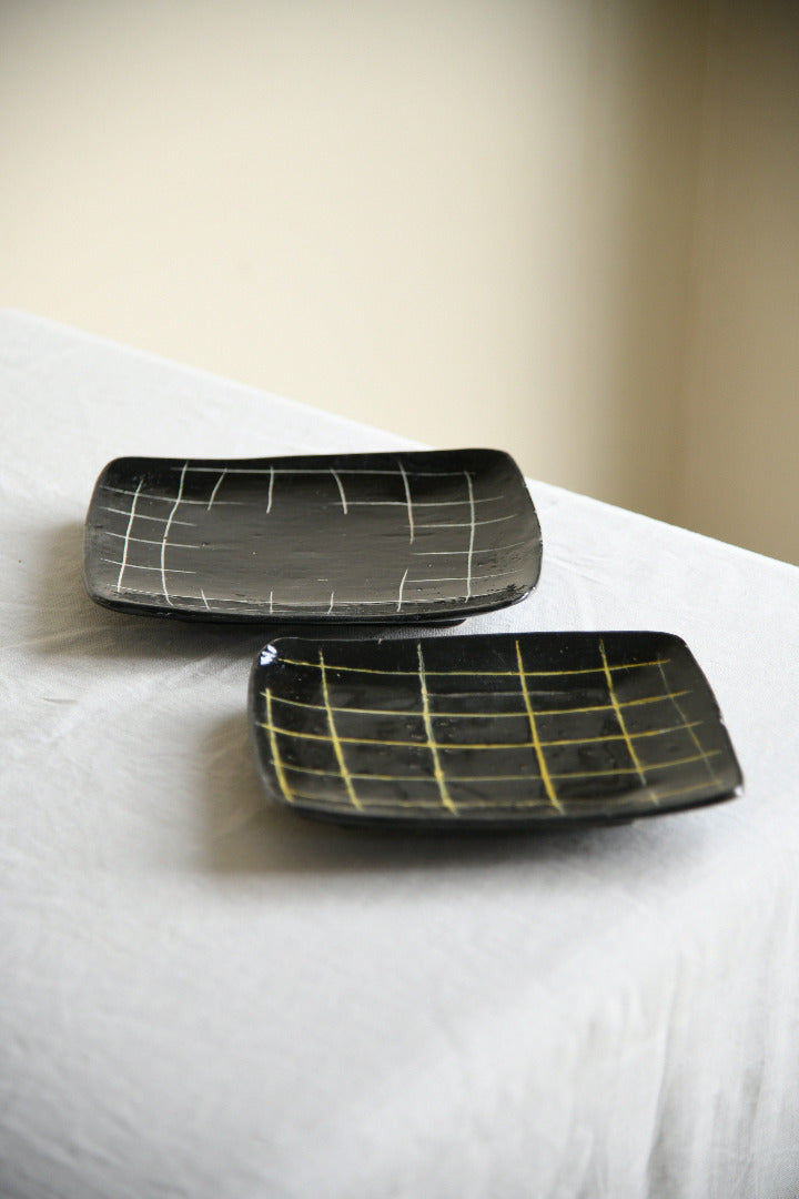Pair of Vintage Black Studio Pottery Dishes