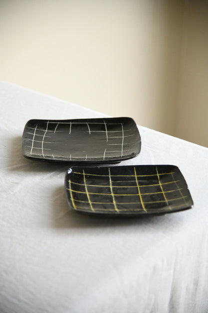 Pair of Vintage Black Studio Pottery Dishes