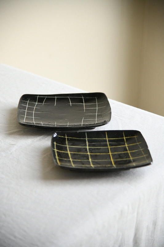 Pair of Vintage Black Studio Pottery Dishes