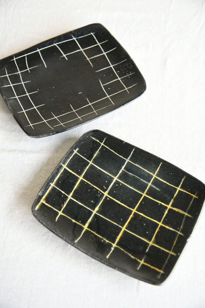 Pair of Vintage Black Studio Pottery Dishes