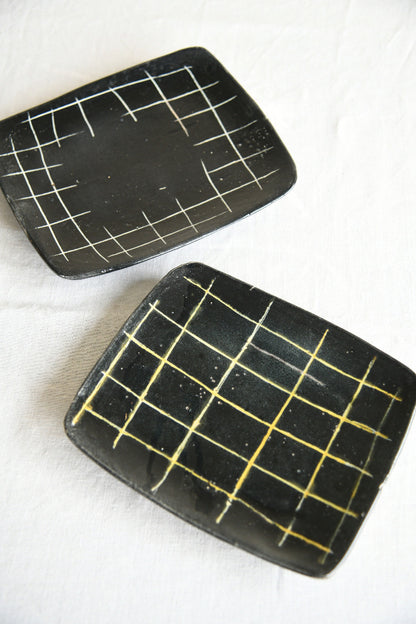 Pair of Vintage Black Studio Pottery Dishes