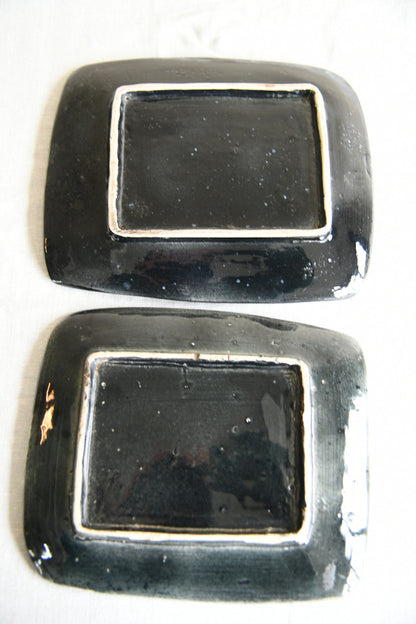 Pair of Vintage Black Studio Pottery Dishes