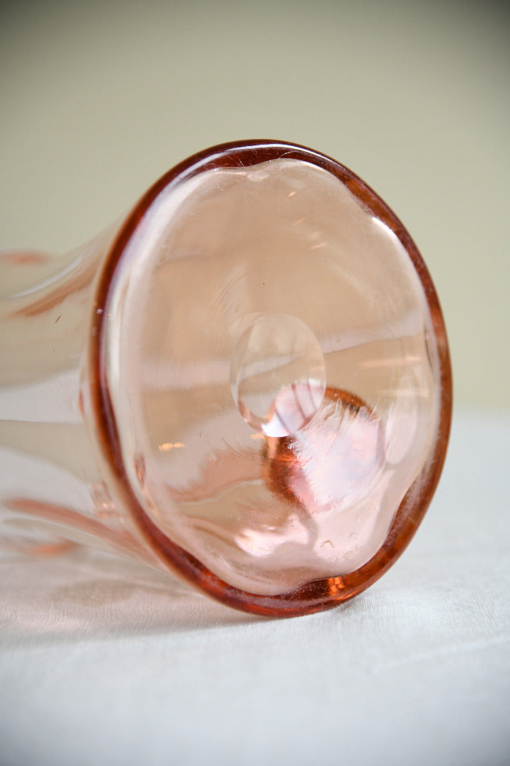 Large Vintage Hand Blown Peach Pink Glass Jug