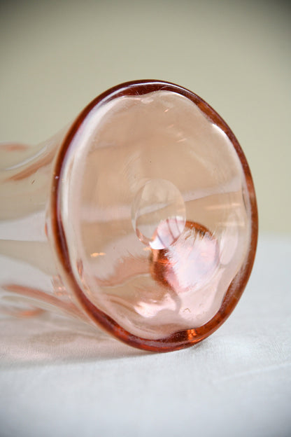 Large Vintage Hand Blown Peach Pink Glass Jug