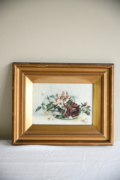 B.H Edmonds Watercolour Roses in Gilt Frame 1914