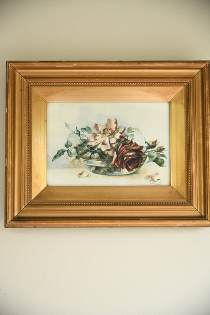 B.H Edmonds Watercolour Roses in Gilt Frame 1914