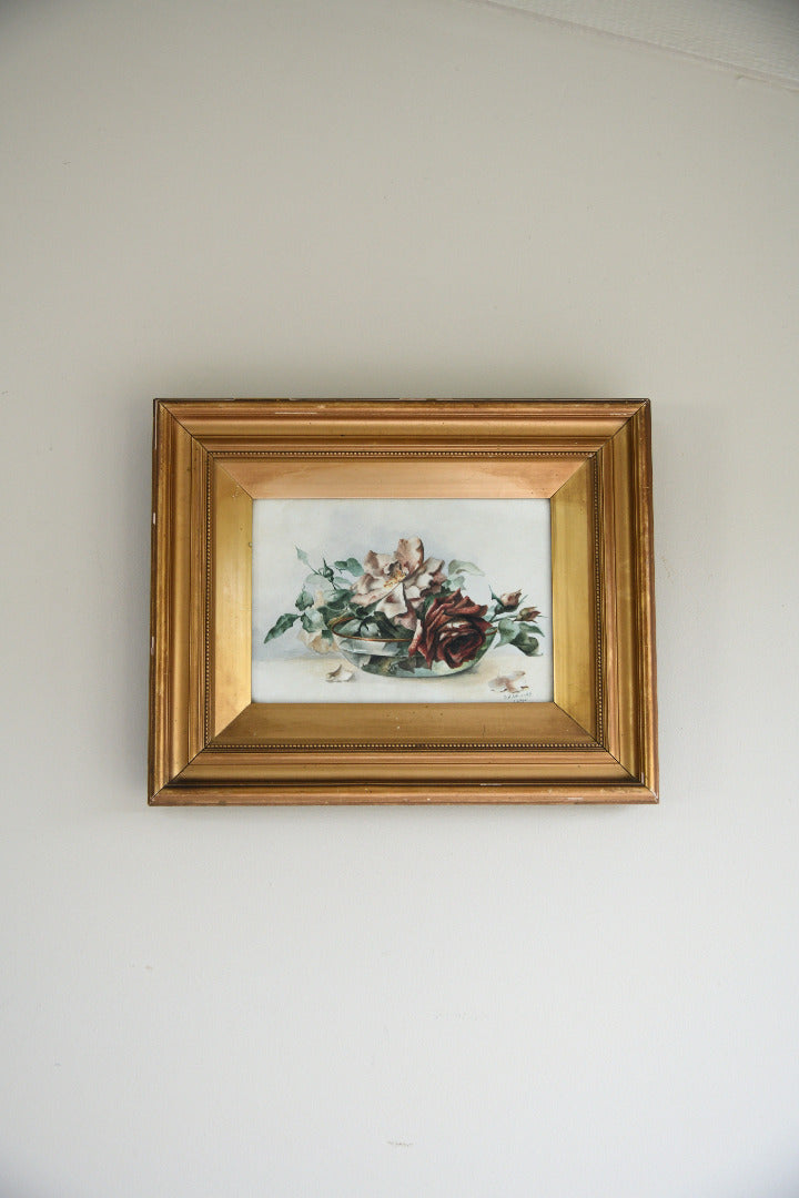 B.H Edmonds Watercolour Roses in Gilt Frame 1914