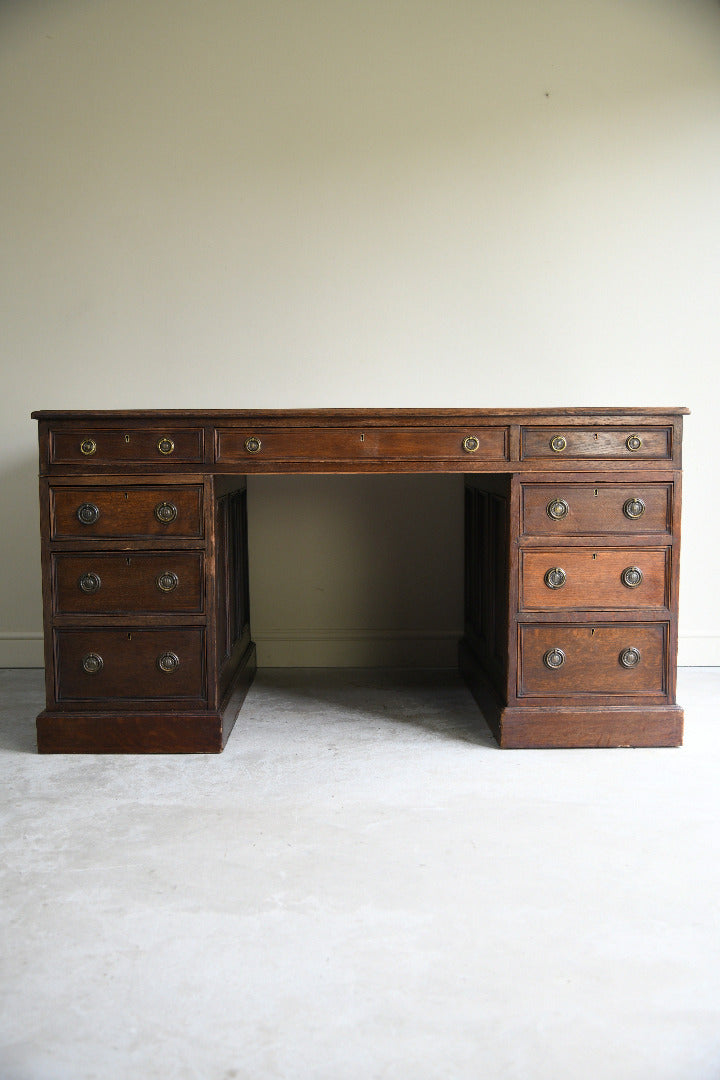 Large Victorian Oak Pedestal Desk