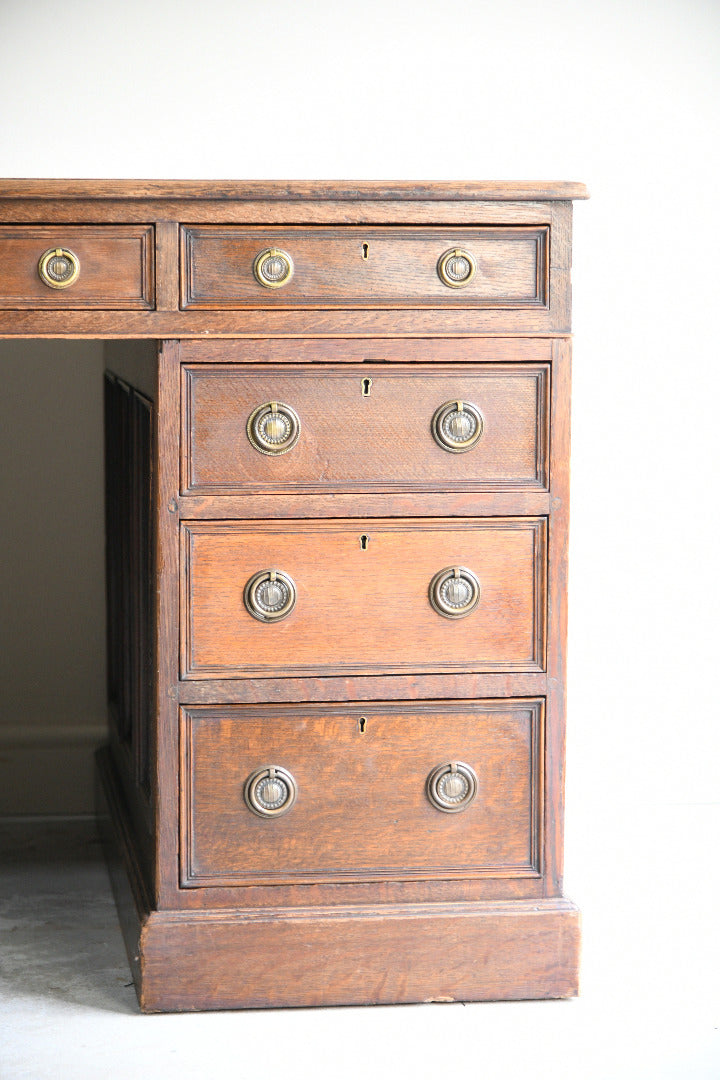 Large Victorian Oak Pedestal Desk