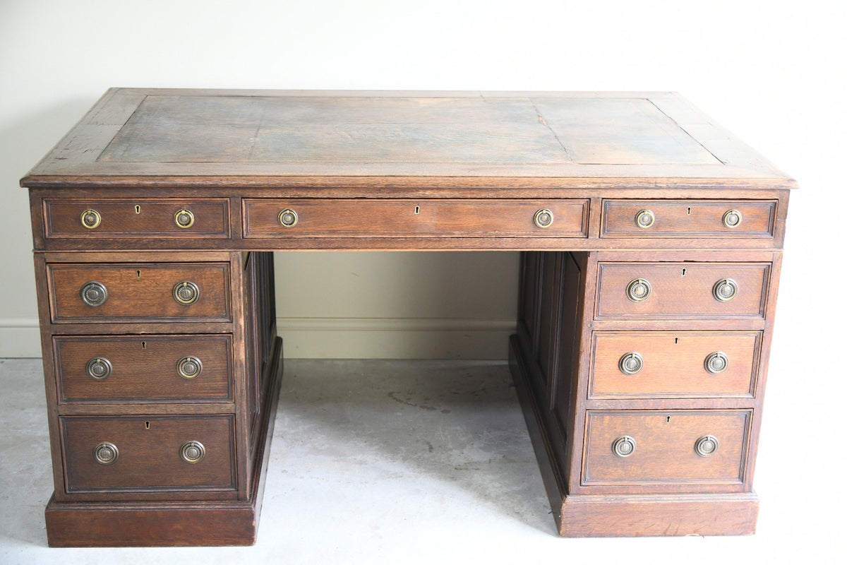 Large Victorian Oak Pedestal Desk