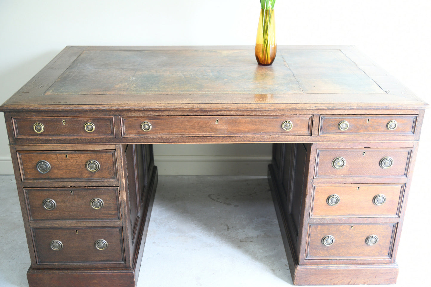 Large Victorian Oak Pedestal Desk