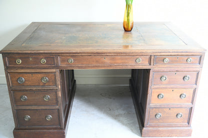 Large Victorian Oak Pedestal Desk