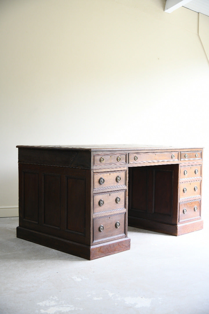 Large Victorian Oak Pedestal Desk