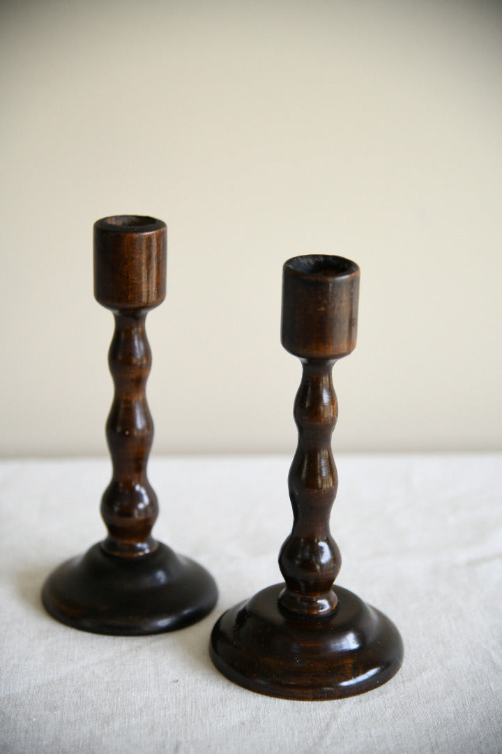 Pair of Vintage Stained Beech Candlesticks