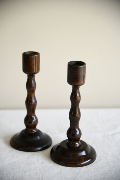 Pair of Vintage Stained Beech Candlesticks