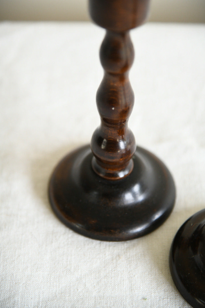 Pair of Vintage Stained Beech Candlesticks