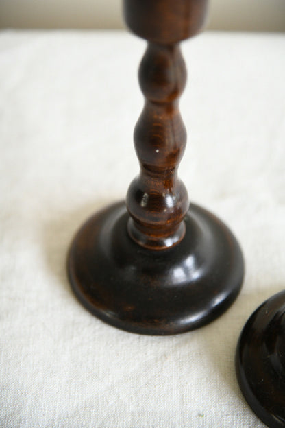 Pair of Vintage Stained Beech Candlesticks
