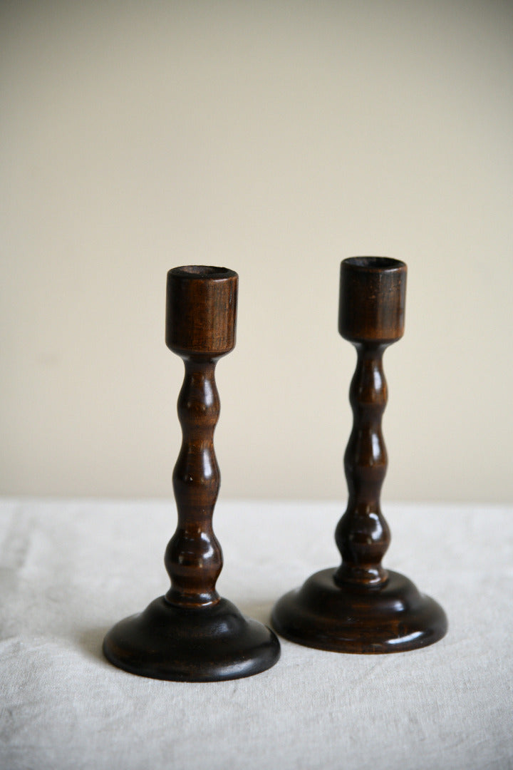 Pair of Vintage Stained Beech Candlesticks