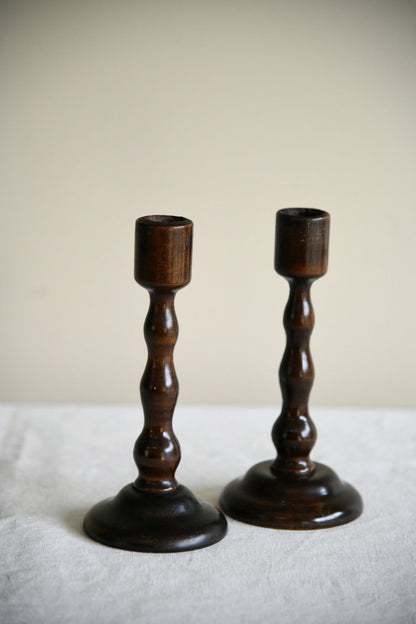 Pair of Vintage Stained Beech Candlesticks