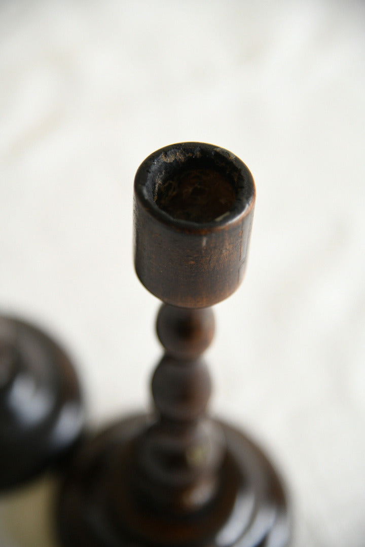 Pair of Vintage Stained Beech Candlesticks